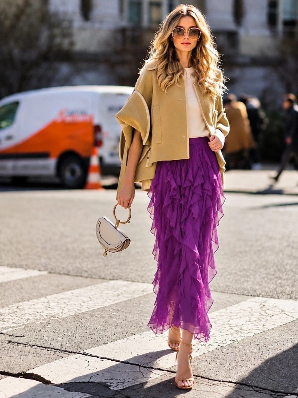 PatBO Purple Ruffle Chiffon Georgette Ethereal Goddess Maxi Skirt